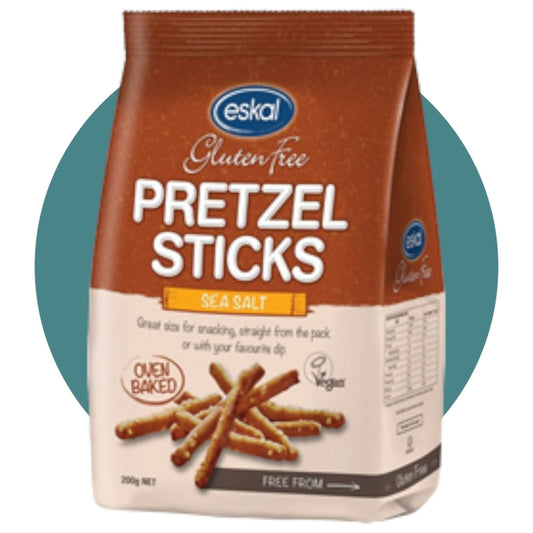 Eskal Pretzel Sticks Sea Salt (200g) are Gluten Free, Vegan, Dairy Free and Nut Free.