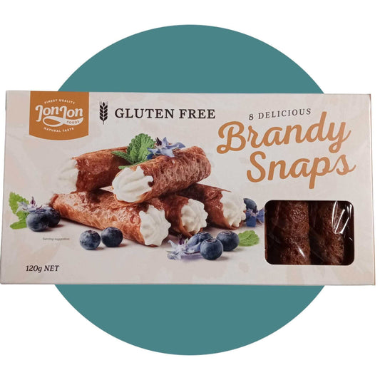 JonJon Brandy Snaps (120g) are Gluten Free, Dairy Free, Nut Free and Egg Free.