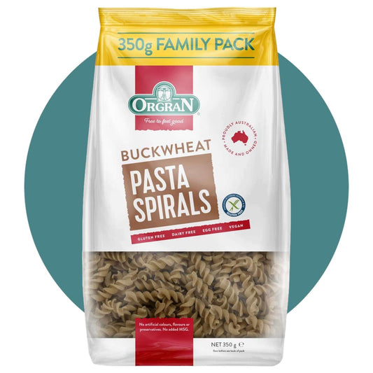 Orgran Buckwheat Pasta Spirals (350g) are Low FODMAP, Gluten Free, Vegan, Dairy Free, Nut Free, Soy Free andEgg Free.