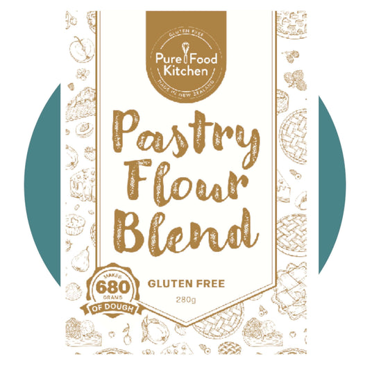 Pure Food Kitchen Pastry Flour Blend (280g) is Gluten Free, Vegan, Dairy Free, Nut Free and Soy Free.