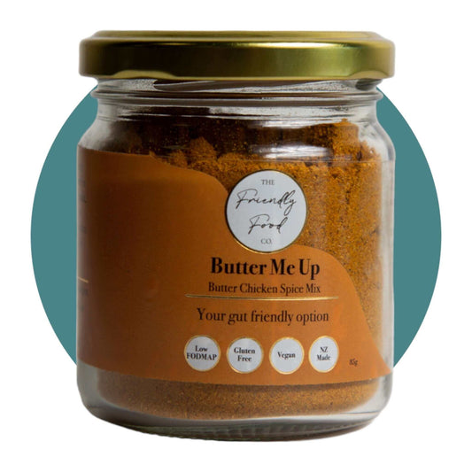The Friendly Food Co Butter me up, Butter Chicken spice mix (85g) is Low FODMAP, Gluten Free, Vegan, Dairy Free, Nut Free, Soy Free and Egg Free.